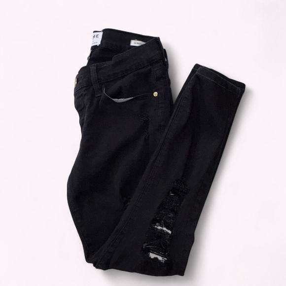 FRAME Denim Le Skinny De Jeanne Black Distressed Jeans 25 - Picture 8 of 9